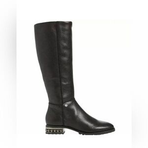 KARL LAGERFELD Seine Metal Pearl Embellished Knee-High Leather Boots Brown 8